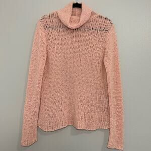 Eileen Fisher Pink Loose Knit Merino Wool Cowl Pullover Neck Sweater Size Small